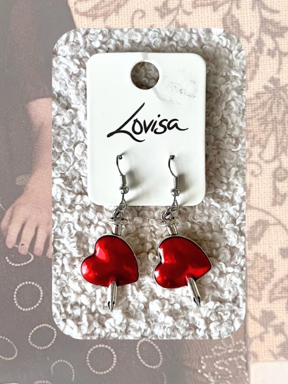 🎉🎉Lovisa Red Heart & Silver Sword Dangle Earrings